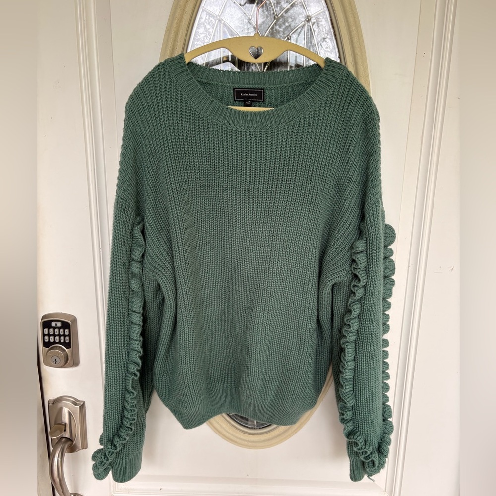 Elegant Green Sweater with Ruffle Accents
